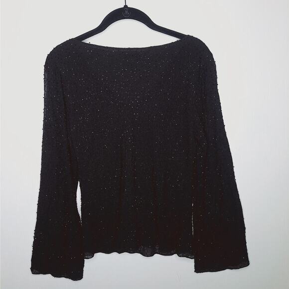 Vintage Y2K Talbots Sheer Silk Beaded Top Bell Sleeve 6 Whimsygoth Fairy Grunge - Picture 12 of 12